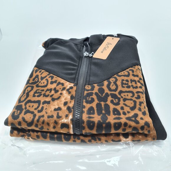 Comfy Chic Zippered Hoodie & Pants Set Leopard Animal Print Black Stripe NEW - Picture 7 of 10